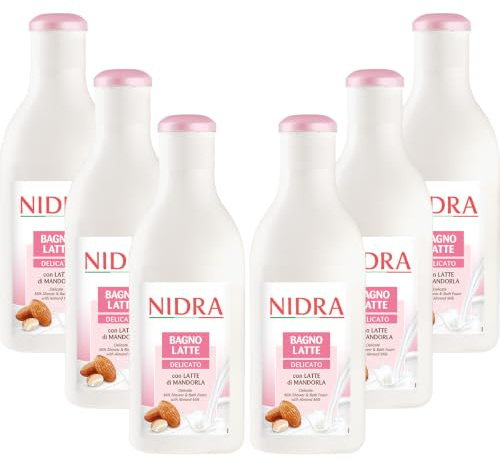 NIDRA | Bagnolatte Delicato, con Latte di Mandorla, 6x750 ml | Con Proteine del Latte, Dermatologicamente Testato, Made in Italy