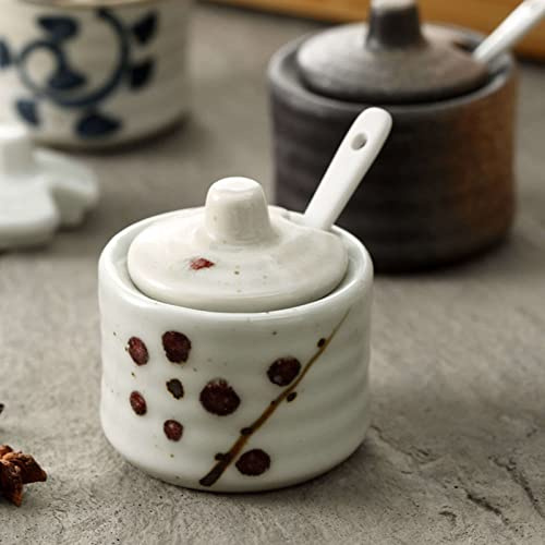 récipient à sucre， Pots à épices, sucrier japonais avec couvercle, mini pot à sucre, pot à épices for récipient à sucre, for comptoir de bar à café, pot de 70 ml(White)