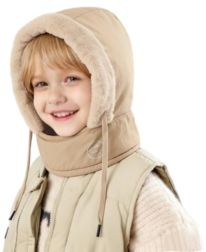 NLAND Bambini Invernale Caldo 3 in 1 Cappello Bambino Sciarpa Inverno Berretto Scaldacollo Set Adatto a Ragazzi e Ragazze Anni,Color Cachi