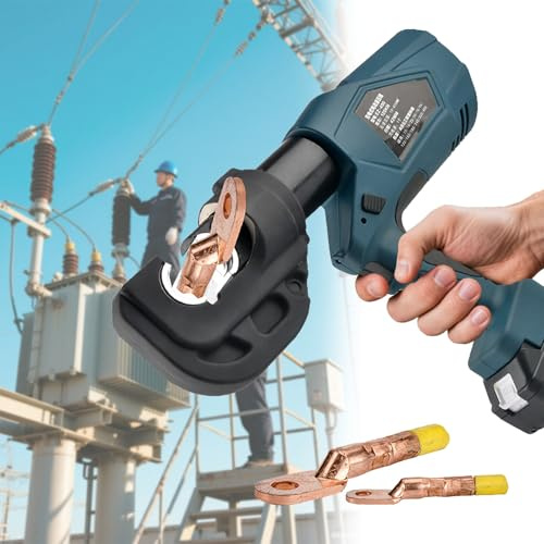Pinza Crimpatrice Idraulica Elettrica, 6T/12T 60 KN/120 KN 10-300/400mm² Pinza Crimpatrice a Batteria con 2 Batterie al Litio da 18V, Pinza Crimpatrice a Batteria, 12/13 Matrici di Crimpatura EZ-400