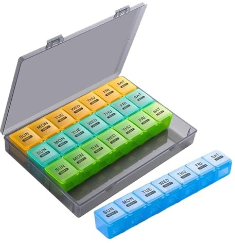 Boîte de stockage de pilules - Conteneur de médicaments hebdomadaire, organisateur de pilules quotidien | Port de tablette portable, distributeur de voyage, étui compact étanche à la poussière