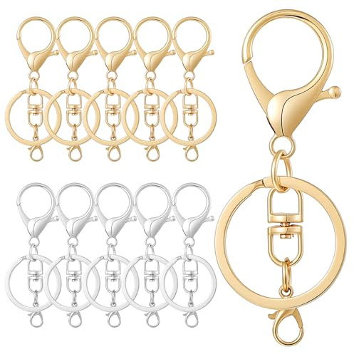 10 Stück Karabiner Schlüsselanhänger Gold Keyring Drehbare Zum Basteln Karabinerverschlüsse Anbringungsring Metall Karabiner für Diy Handtasche Keychain Rucksack Zubehör(Gold Silber)