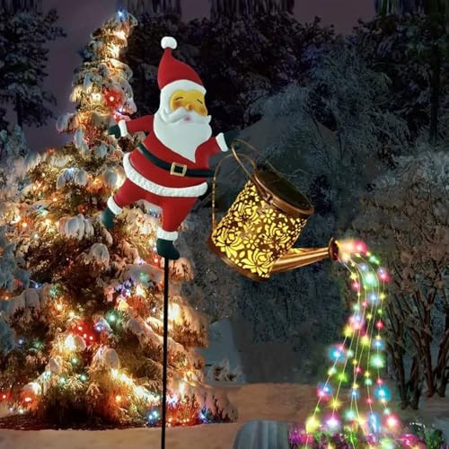 Christmas Santa Solar Kettle Lights, Garden Lawn Solar Weihnachtsmann Lights, LEDSolar Weihnachtsmann Gießkanne Lichterkette, LED Außen Solarlampen, Wasserdicht Gartendeko für Garten Hofweg (#A)