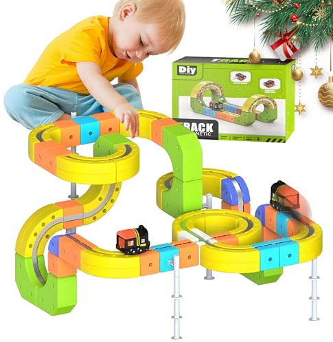 Set de Train Électrique Clickrail avec Piste de Course Flexible, 62/105/167 Pièces de Rail Clickrail en Cube, Blocs Magnétiques & Train Motorisé, Set de Train Électrique pour Enfants (167 PIÈCES)