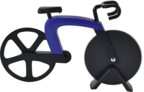 Fahrrad Pizzaschneider Rad Edelstahl Fahrradform Pizzamesser Küche Pizza Schneidwerkzeug (Blau)