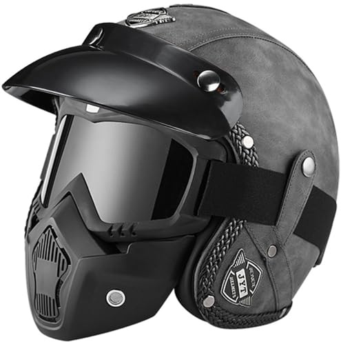 Casco Jet e Demi-Jet Moto Caschi Aperto Casco Con Mascherina Staccabile 3/4 Casco Moto Scodella Style Vintage Omologato ECEDOT Caschi Cromwell Casco Ciclomotore Per Uomo Donna K,M(57~58CM)