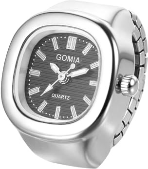 Avaner Ringuhr Elastisches Metallarmband Quadratisch: Fingeruhr Balkenskala 1ATM wasserdichte Fingerring Uhr Analog Quarz Elastisch Ring Uhr Uhrenring Geschenk für Männer Frauen