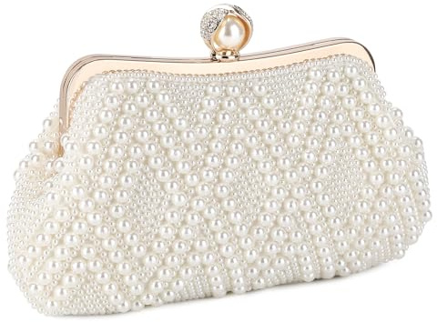 BAIGIO pärlor damer clutch beige aftonväska brudväska elegant handväska lyx clutch för flickor axelväskor liten väska för bröllop födelsedag afterparty mjuk, Diamantvit