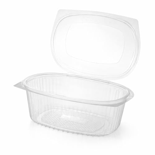 Commerline 300 cuencos ovalados plegables con tapa de 500 ml, recipientes de plástico transparentes para alimentos y alimentos | Ensaladera para servicio de entrega | Contenedores de embalaje aptos