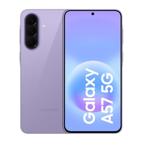 Samsung Galaxy A57 5G, Schlankes AI-Smartphone, Awesome Intelligence, 256 GB Speicherplatz, 50 MP Weitwinkel-Kamera, Bis zu 2 Tage Akkulaufzeit, IP68, Awesome Lilac, 2,5 Jahre Herstellergarantie