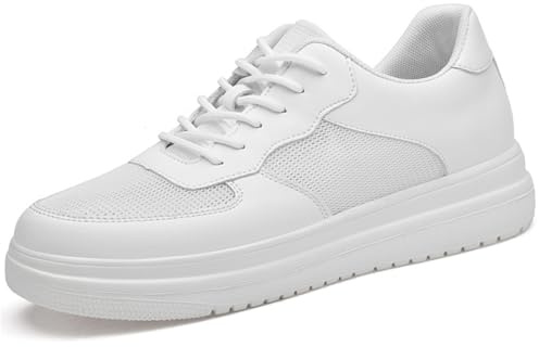 Elevator Shoes Men's 6/8/10 Cm Unisex Height Adjustable Shoes Height Lift Higher Shoes Casual Elevator Shoes Non Slip Breathable Elevator Trainers Lace Up Shoes Airy Feel for Warm Weather White