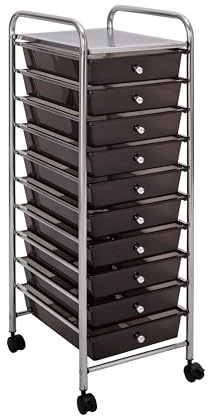 Seville Classics Rolling Utility Organizer Storage Cart, for Home Office, School, Classroom, Scrapbook, Hobby, Craft, 10 Drawer, Black