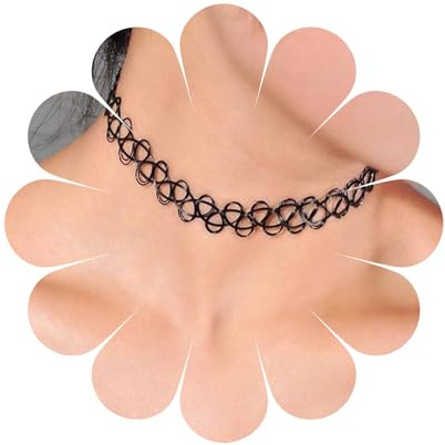 Yheakne Boho Tattoo Halskette kurze Halskette Schwarz Stretch Henna Halskette Gothic Punk Halskette 90er Jahre Halskette Schmuck für Damen und Mädchen
