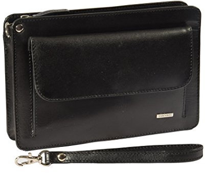 Herren-Handgelenktasche aus Leder, A7, Schwarz, Schwarz , L