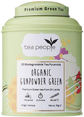 Tea People Organic Gunpowder Green, 20 Tea Pyramids in a Tin Caddy