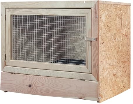 Kaninchenstall 60x60 cm – ohne Bodenrost – mit Stabiler Holzvorderfront – Kleintierstall aus OSB für überdachten Außenbereich – ideal für artgerechte Kaninchenhaltung – Made in Germany