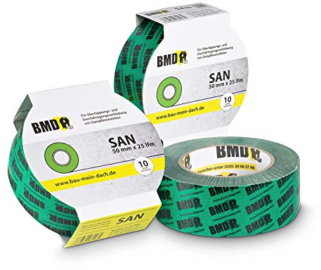 BMD san Klebeband | 3 Rollen | 50mm x 25m | für Dampfsperren & Dampfbremsen |gemäß DIN EN 4108 Teil 11 und ENEV | Profi Qualität Made in Germany