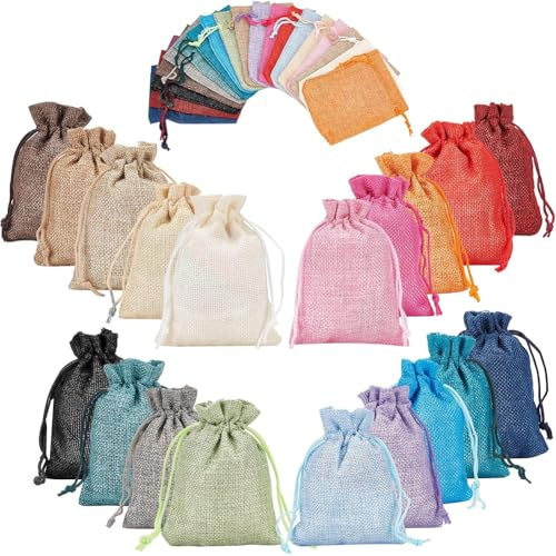 PandaHall Elite - Packung mit 40 Stück 20 Farben Beutel Hanf Leinen Sachets mit Rechteckschnur für Hochzeitsgeschenk Schmuck, 12x9cm