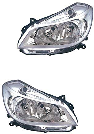 Halogen Scheinwerfer Set links & rechts Hauptscheinwerfer Frontscheinwerfer H7/H7 chrom ohne Elektromotor für Model Clio III BR0/1 CR0/1