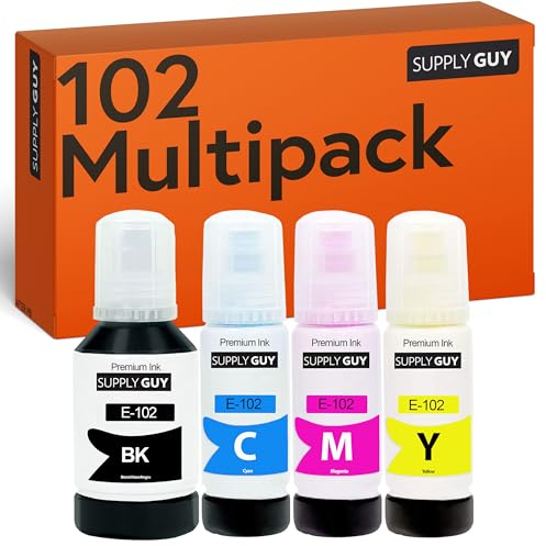 Supply Guy Tinte kompatibel mit Epson 102 für EcoTank ET-4850 ET-2850 ET-2856 ET-3850 ET-4856 ET-15000 (1x127ml, 3x70ml Tintenflaschen)