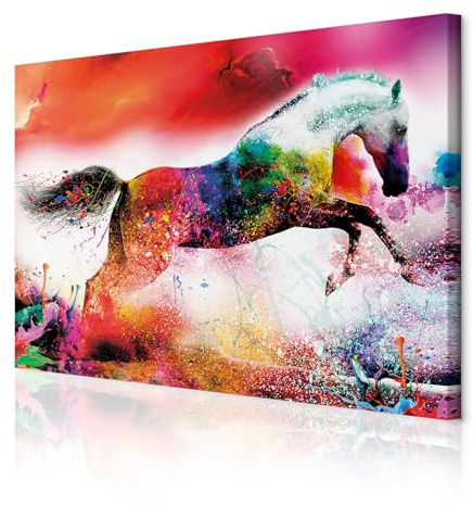 decomonkey Wandbilder Abstrakt Pferd 90x60 cm 1 Teilig Leinwandbilder Bunt | Strukturleinwand, Holzkeilrahmen, Bild auf Leinwand, Kunstdruck, Wanddeko, Wohnzimmer, Wanddekoration, Tiere