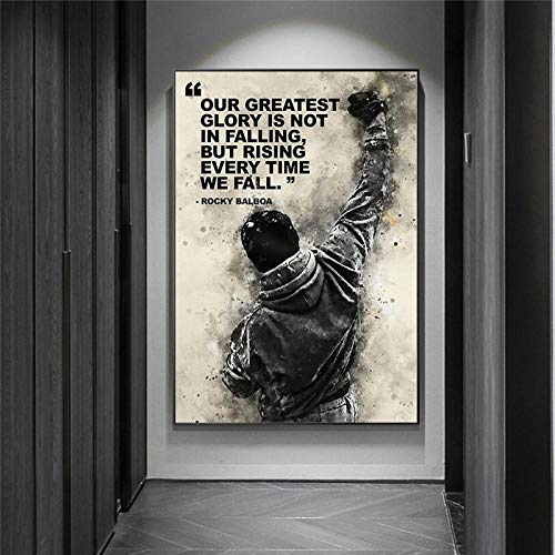 WTYBGDAN Schwarz Weiß Rocky Balboa Boxen Leinwand Drucken Poster und Drucke Motivierende Poster Wandkunst für Schlafzimmer Dekor | 50x70cm / Kein Rahmen