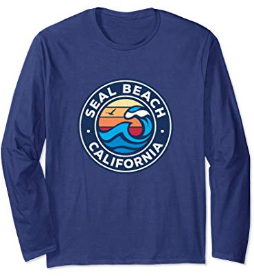 Seal Beach California CA Vintage Nautical Waves Design Long Sleeve T-Shirt