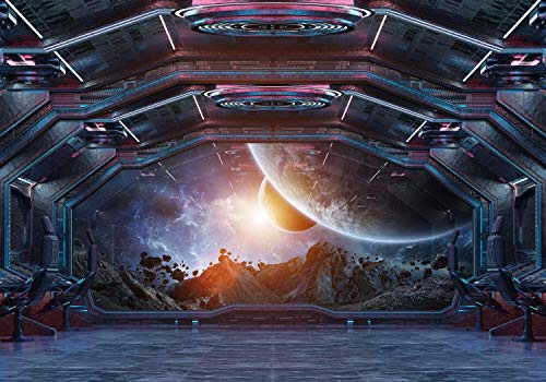 wandmotiv24 Fototapete Raumschiff Planeten Weltall Science Fict, L 300 x 210 cm - 6 Teile, Wanddeko, Wandbild, Wandtapete, Raumerweiterung, Flur, Korridor, Weltraum M6502