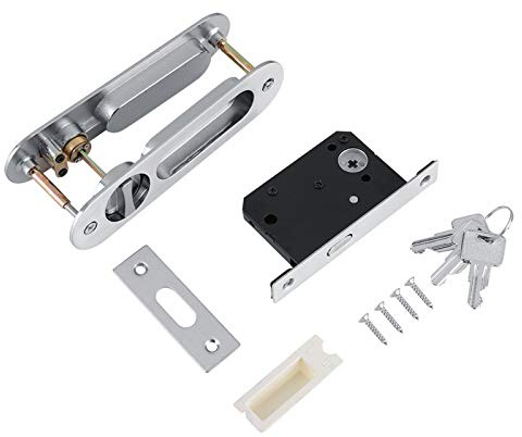 Yosoo Health Gear Sliding Door Lock, Mortise Silver | Recessed door latch with keys, for barn door bathroom cabinet, left right hand