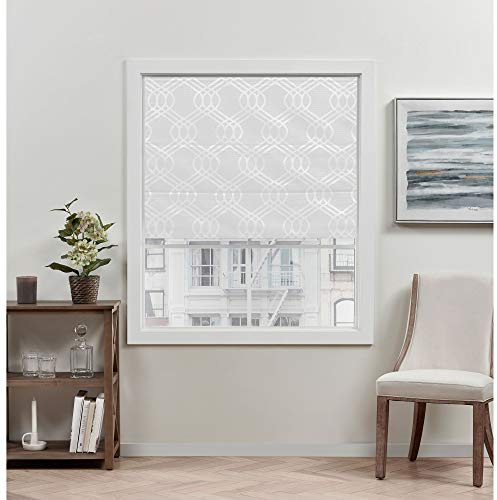 Exclusive Home Prague Trellis 100% Blackout Roman Shade, 27x64, White