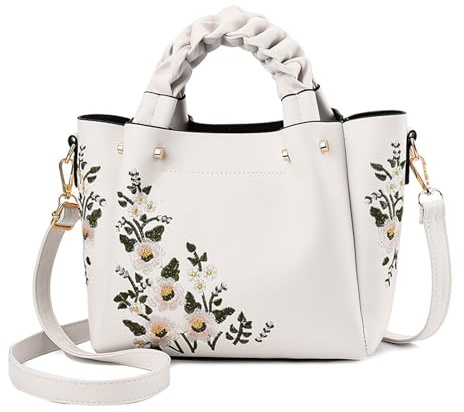NICOLE & DORIS Elegant Handtasche Damen Shopper Tote PU-Leder Henkeltasche Frauen Schultertasche Bestickte Umhängetasche für Arbeit Schule Shoppin