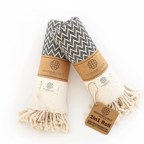 Madamelique Exclusivo Juego de 2 Toallas de Mano de 18 x 40 Pulgadas, Toalla Decorativa de baño Peshtemal para Manos, Cara, Cabello, Yoga, té, paño de Cocina, baño - 100% algodón Puro (Negro)