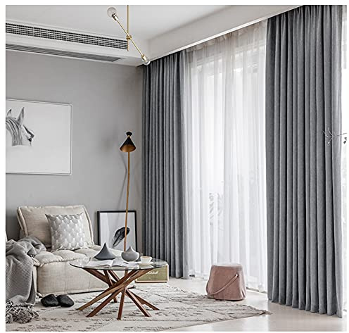 Siunwdiy Cortinas Grises Azules Opacas con Cinta 2 Conjunto Termogardinas Verano E Invierno Cortina Apagón para Sala De Estar Cocina De Dormitorio,Gris,300X270cm