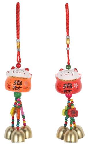 Garneck 2 Stücke Windspiel Glückskatze Winkekatze Windglocke Japanischer Stil Maneki Neko Glockenspiel Klangspiele Hängende Dekoration Glücksbringer für Zimmer Fenster Balkon Deko