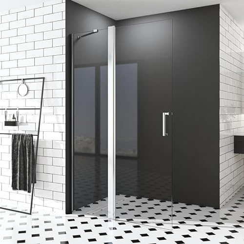 Walk in Duschwand, 120x185 cm Falttür Begehbare Schwingtür mit fester Segment Duschtür Dusche Duschkabine Duschtrennwand 6mm ESG-Sicherheitsglas Nano Beschichtung