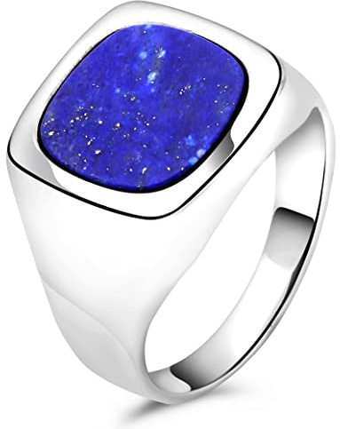 Siegelring Lapislazuli Stein Blau Massiv 925 Silber für Damen und Herren Poliert Gestempelt