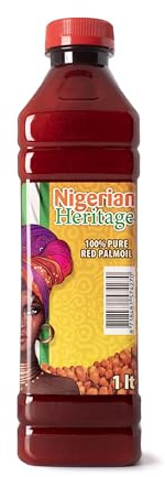 Nigerian Heritage 100% Red Palm Oil 33.81 Fl Oz – Pure Red Palm Oil for Cooking – Natural African Palm Fruit Oil, Authentic Pure Red Oil for Stews, Sauces, and More, 1 Liter Bottle