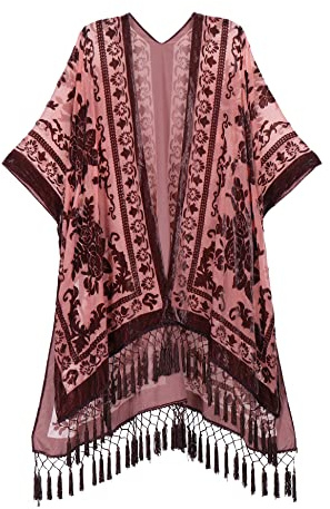 MJ SERECA Women's Burnout Velvet Kimono Long Cardigan Cover Up Casual Outfit