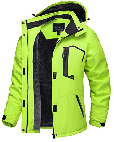 TACVASEN Veste Imperméable Femme Veste en Fleece pour Ski d'Hiver et Randonnée Extérieure avec Capuchon Détachable Vert Fluo,M