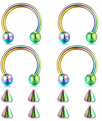 Stfery Chirurgenstahl Nasenpiercing Ring, Lippenpiercing Bunt Ersatz für Halbkreis-Kegel mit Runden Enden Schmuck Zunge 4 Stück Damen
