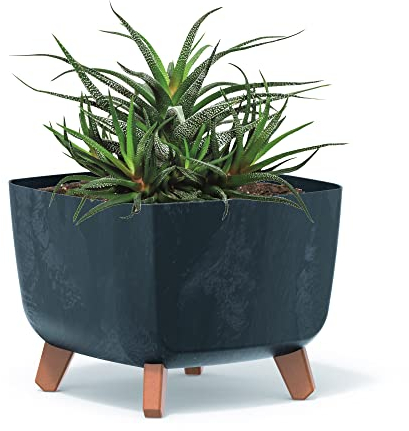 Blumentopf an den Füßen Töpfe Pflanzkübel 29x22 cm Anthrazit Kunststoff Shale quadratisch mit Einsatz Beton Optik Übertöpfe Geldbaum Kakteen Gummibaum