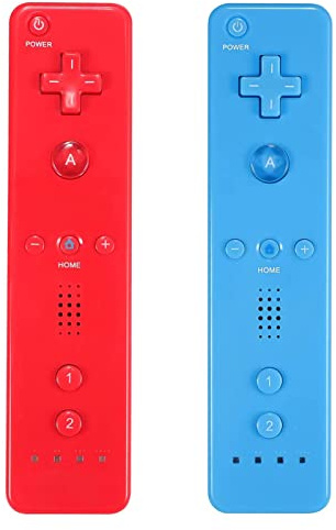 AUFGLO Wii Controller 2 Pack - Wii Remote with Silicone Case and Wrist Strap (red+blue)