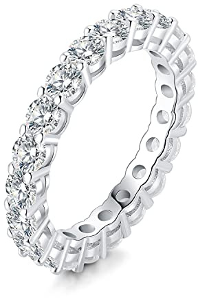 JewelryPalace 0.6ct Demi Eternel Empilable Bague Taille Rond 6 Cubic Zirconia Pierre Argent 925 Femme, Plaqué Or Jaune Or Rose Bague fin Anneau Fiançailles Mariage Promise Alliance, Bijoux Mariee