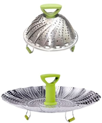 BeyondNice Scolapasta pieghevole, colino in silicone per alimenti, per verdure e frutta, colino pieghevole in lavastoviglie, utensile multifunzione per frutta e verdura (acciaio inox)