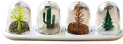 Lot de 4 sucriers avec Couvercle et Plateaux, Boule à Neige en Forme de Petit Bocal contenants de sel et de Poivre, boîte d'assaisonnement, drôle de Petit sucrier Bakey-Four Seasons-1 (Color : Four S