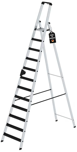 PROREGAL Stufen-Stehleiter | einseitig begehbar mit Clip-Step Relax | 12 Stufen | Leiter, Teleskopleiter, Trittleiter, Bockleiter, Sprossen-Doppelleiter