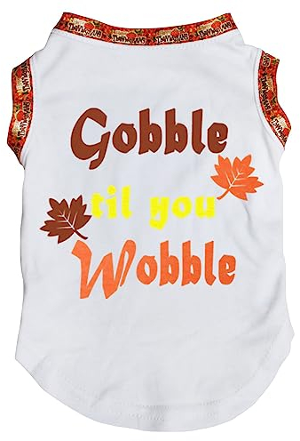 Petitebelle Leaf Gobble Til You Wobble Puppy Dog Shirt (White/Thanksgiving, X-Large)