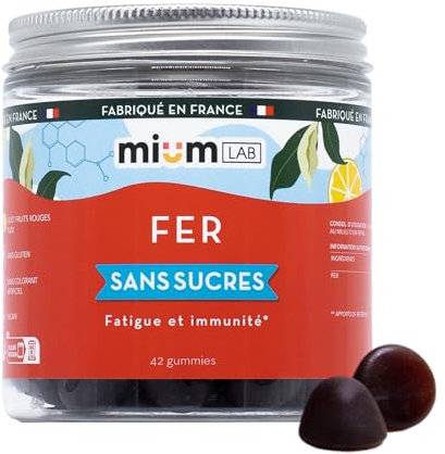Mium Lab - Fer Breveté 14mg (100% des besoins) AB-Fortis® Micro-encapsulé - Enfants & Adultes - 3 à 6 semaines - Fatigue & Immunité - 42 gummies sans sucre - 100% Français - Goût Fruits Rouges & Yuzu