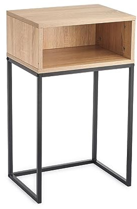 VINTHERA Mesilla MDF Natural y Patas De Acero Moa de Hierro 40x30x68cm | Madera, Hierro, 40x30x68cm