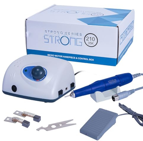 LIYYSOU Saeshin Strong 210 Micromotor, 35000 RPM - Taladro de uñas de aluminio para cuidado profesional de uñas, laboratorio dental, funciona con pedal, tamaño de cortador de 2.35 mm, alimentado por